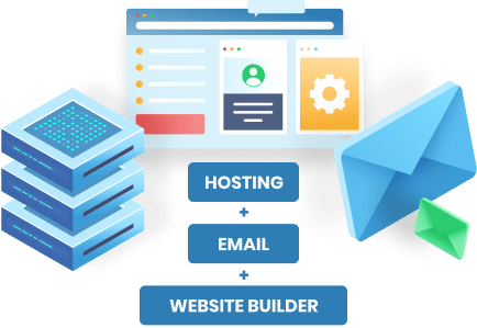 Illustration of a web page with hosting, email and website builder 